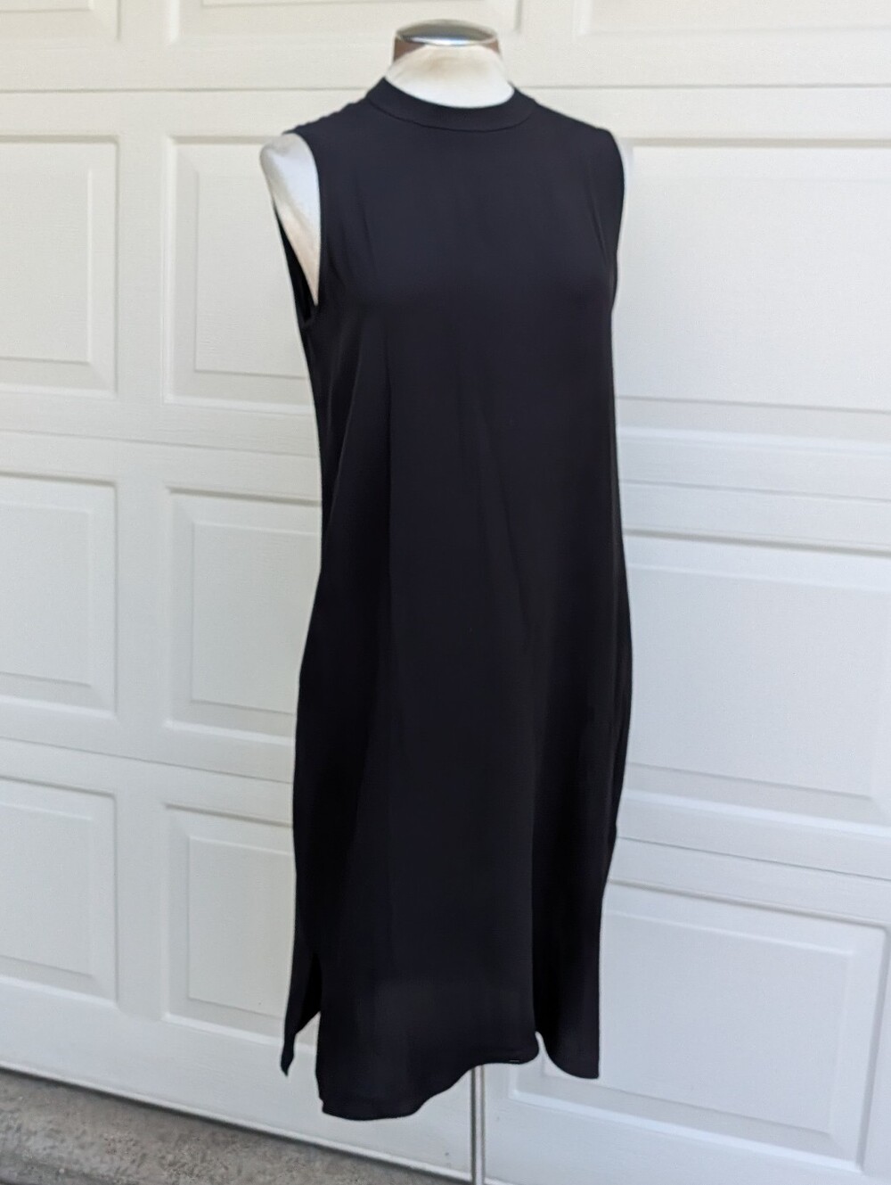EILEEN FISHER black silk georgette dress S